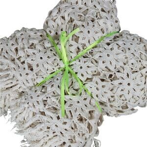 GORGEOUS VINTAGE/ANTIQUE CREAM HAND CROCHETED STAR FLOWER BEDSPREAD! SZ FL/QN